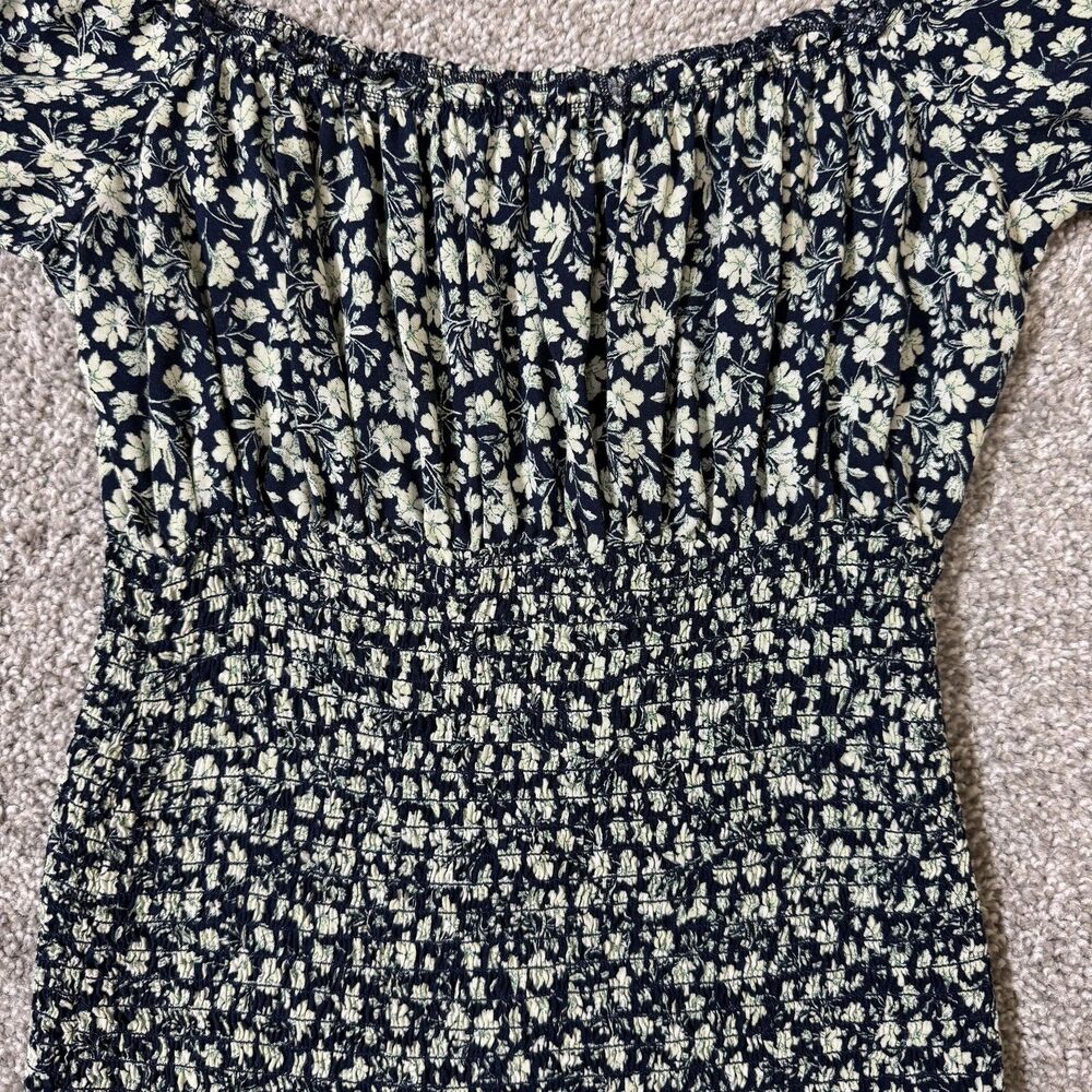 Wild Fable Dress Womens XS Blue White Floral Smocked Ruffle Off Shoulder Summer - Picture 3 of 9
